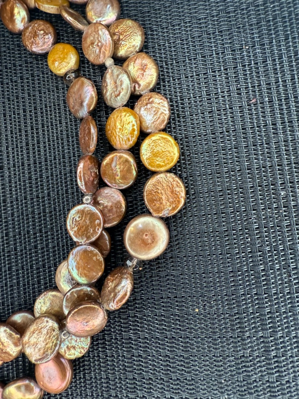 3-Strand Coin Pearl Necklace 925 Sterling Silver Clasp Gold Tone Freshwater Boho - Picture 8 of 16
